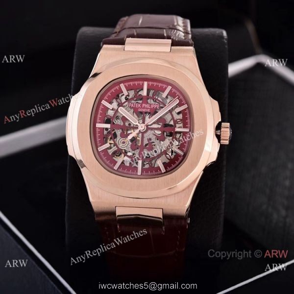 Faux Patek Philippe Nautilus Skeleton Dial Rose Gold Watches