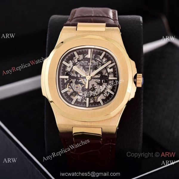 Faux Patek Philippe Nautilus Skeleton Watch Yellow Gold