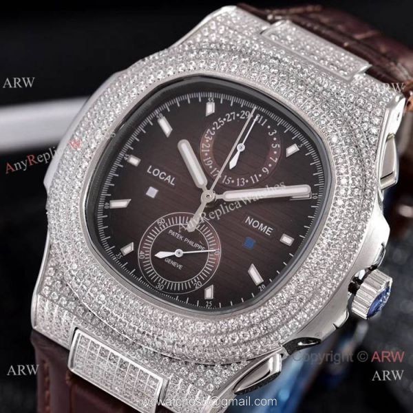 Japan Grade Patek Philippe Nautilus Diamonds Watches Gray Leather Strap