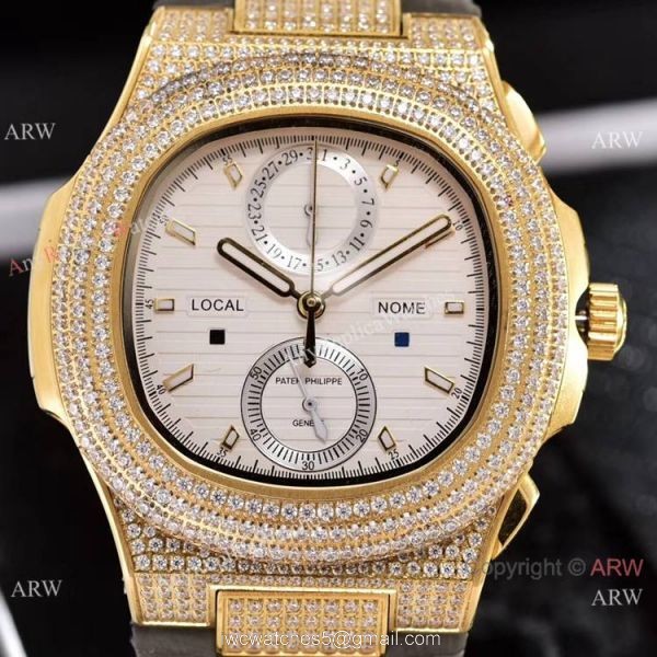 Japan Grade Patek Philippe Nautilus Diamonds Watches Yellow Gold Gray Gradient Dial