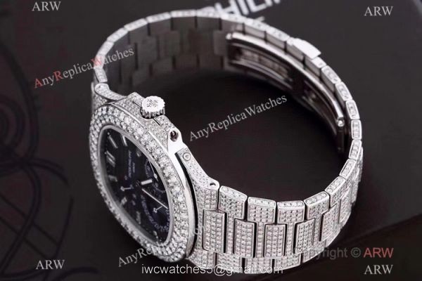 Iced Out Patek Philippe Nautilus Moon Phase Power Reserve 5712 Watch Swiss Grade Watch