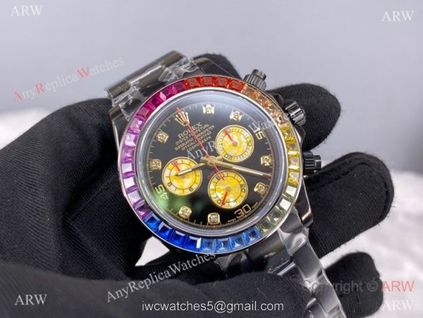 Swiss Replica Rolex Watches Daytona 116598 RBOW Black Steel 40mm