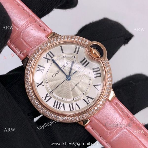 Cartier Ballon Bleu Lady 33mm Rose Gold Silver Dial Watch Swiss Grade 1