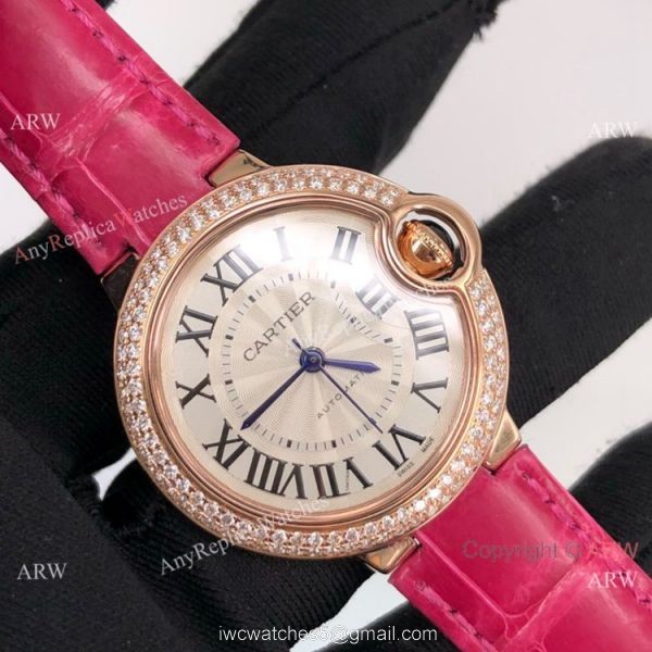 Cartier Ballon Bleu 33mm Lady Rose Gold Diamond Watch Swiss Grade 1