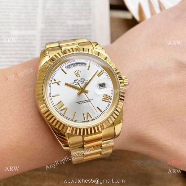 Copy Rolex DayDate Watches Yellow Gold President Gray Dial 40mm