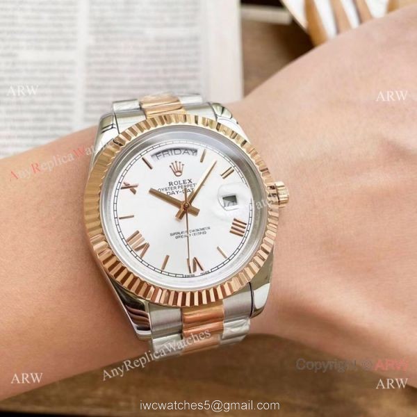 Copy Rolex Day-Date President Watches 2-Tone Rose Gold Green Dial 40mm