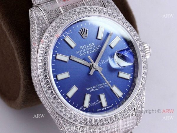 Full Diamond Rolex Datejust 41 Blue Dial Rolex 126334 High Quality Replica Watch
