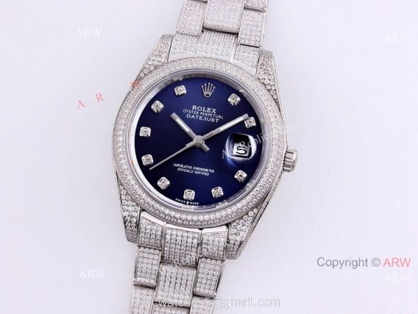 Full Diamond Rolex Datejust 126334 Blue Dial With Diamond Markers Knockoff Watch