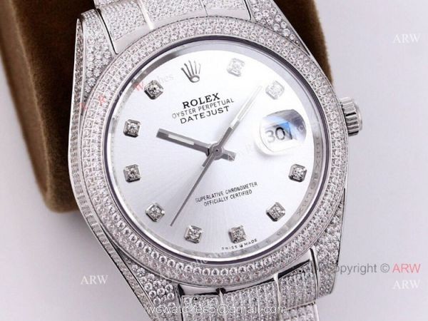 New Rolex Datejust ii 41mm Silver Dial Iced Out Rolex Diamond Watch Replica