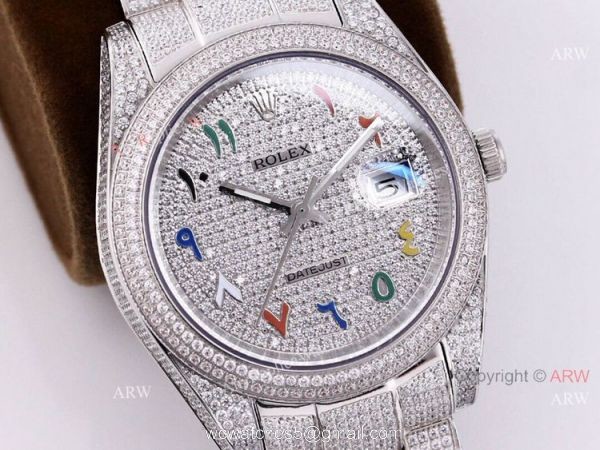 Full Diamond Rolex Datejust 41 Arabic Numerals Replica Watches Automatic For Men