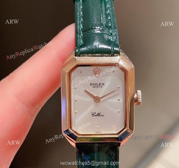 Fake Rolex Cellini Lady Dark Green Dial Rose Gold Case 24mm Watch