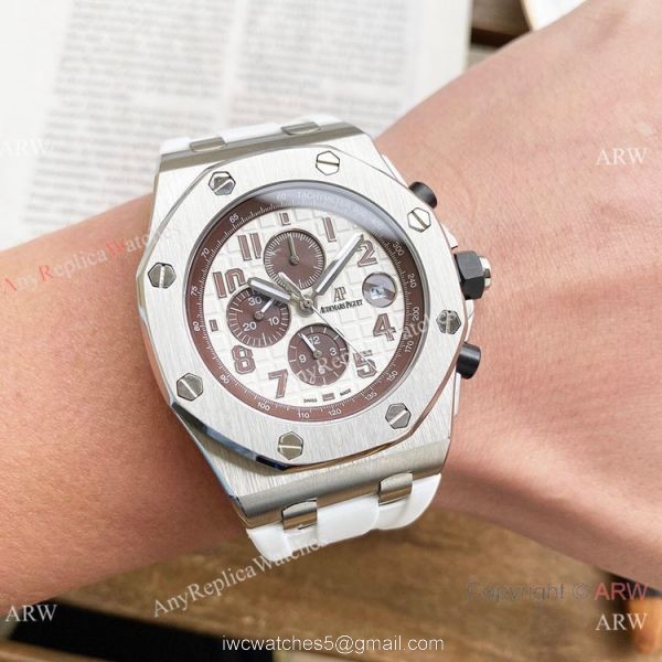 Knockoff Audemars Piguet Royal Oak Offshore 26470 Watches SS White Rubber Strap Automatic