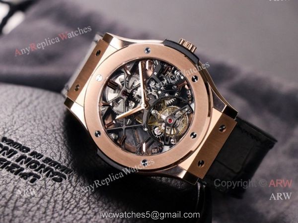 Best Hublot Classic Fusion Skeleton Tourbillon Rose Gold Replica Watch Hand-Winding