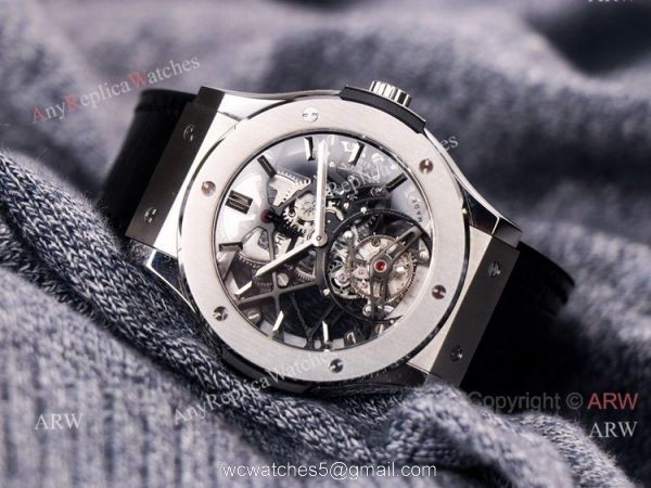 Silver Hublot Skeleton Tourbillon Clone Watch Hublot Classic Fusion 42mm Watch