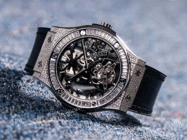 Swiss Grade Hublot Classic Fusion 42mm Knockoff Hublot Skeleton Diamond Watch