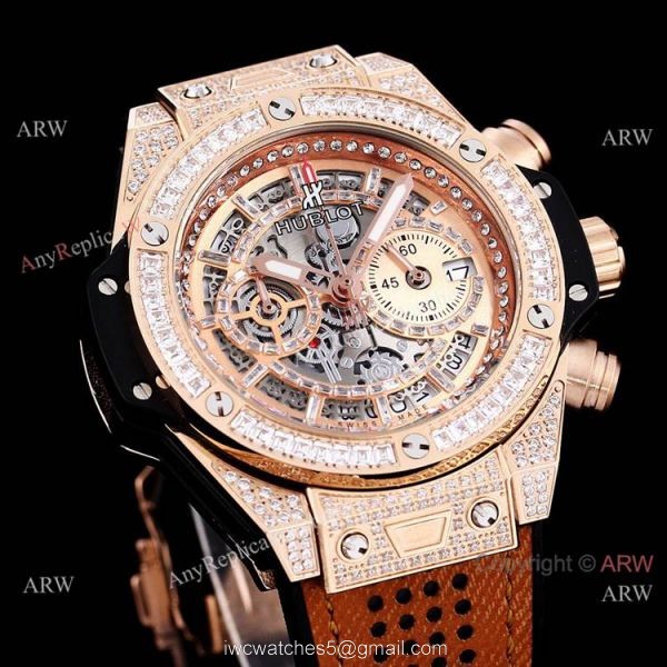 High Quality Copy Hublot Big Bang Iced Out Chronograph Watch Rose Gold