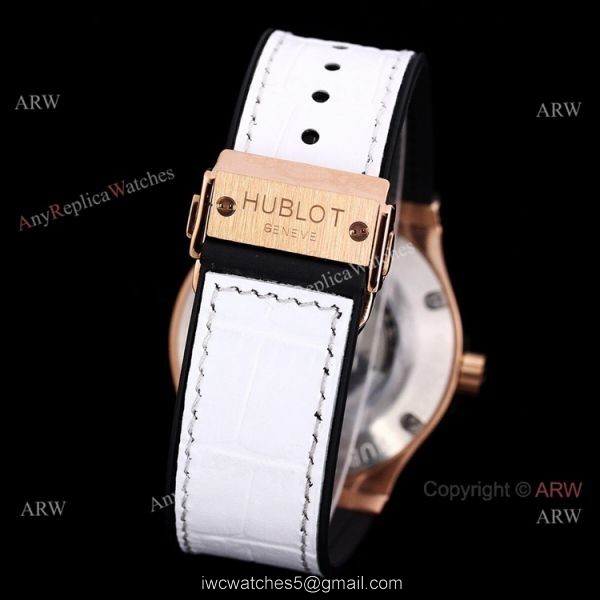 Stainless Steel Hublot Classic Fusion 42mm White Dial White Leather Strap Watch Replica