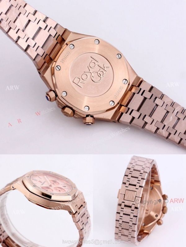 New Audemars Piguet Frosted Gold Royal Oak Rose Gold Watch 41mm Silver Dial with Stop Function High Copy