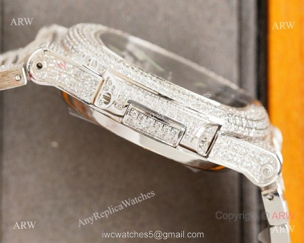 Swiss Grade Patek Philippe Nautilus Iced Out Siver Watch 9015 Ultra-thin Movement