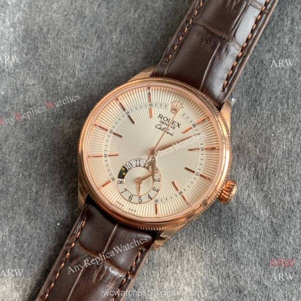 Swiss Copy Rolex Cellini Dual Time Rose Gold Watch 3180 Movement