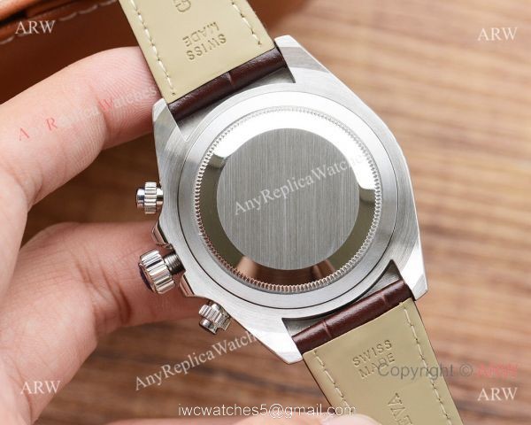 Fake Rolex Daytona Rainbow Watch Leather Band White Dial Japan-quartz