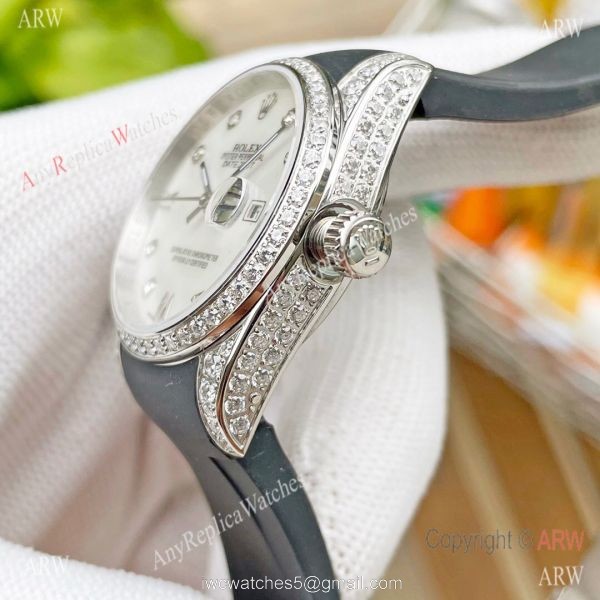 Replica ROLEX Datejust Citizen 8215 Rubber strap Diamond Ladies Watch