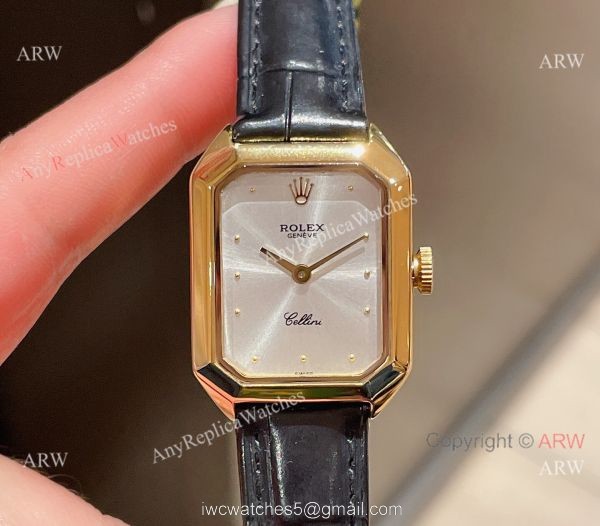 Replica Rolex Cellini White Face Gold Case Leather Strap 24MM Watch