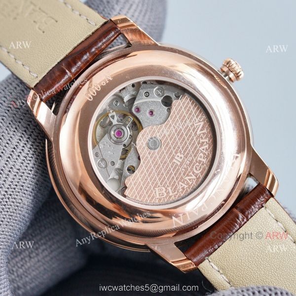 Copy Blancpain Villeret Rose Gold Case Watch With Roman Markers Brown Leather Strap