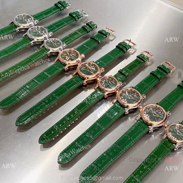 Copy Chopard Happy Sport Quartz Watch Rose Gold Olive Green Face
