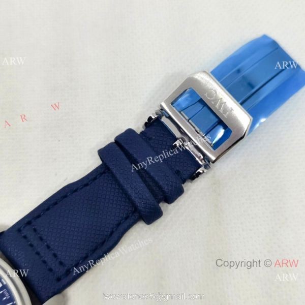 New Copy IWC Pilots Automatic Watch Orange Hand Blue Leather Strap