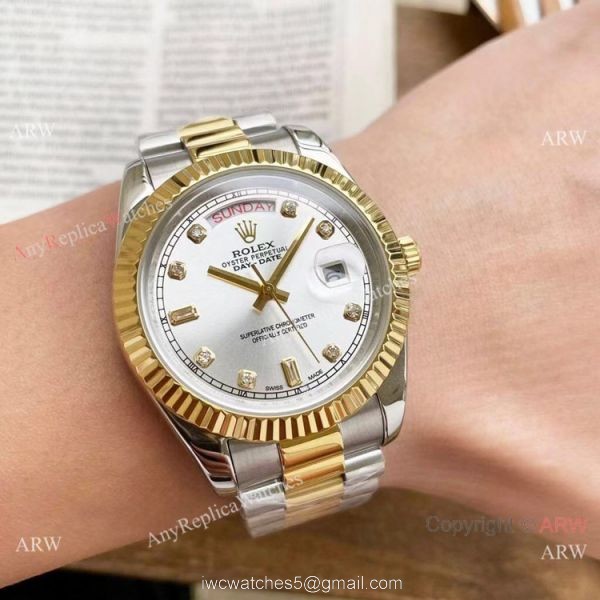 Replica Rolex Day-Date 40mm Watches Two Tone Black Diamond Face
