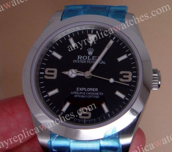 Rolex Explorer Black Face Stainless Steel Mens Replica Watch
