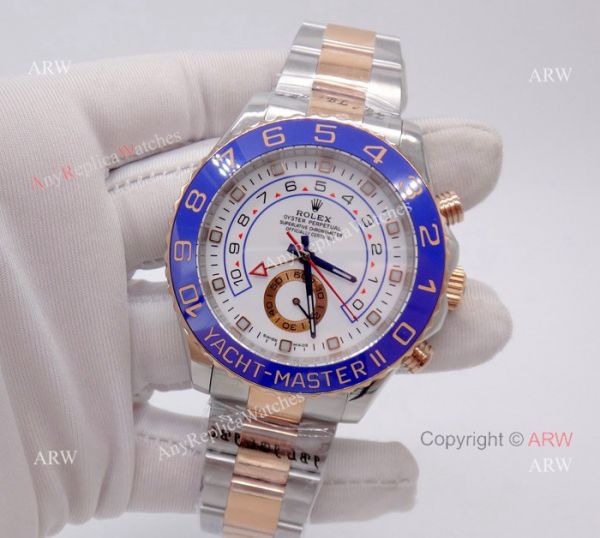 2-Tone Rose Gold Rolex Yachtmaster II Watch Blue Ceramic 44mm