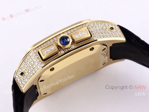 Iced Out Cartier Santos VK Chronograph Watch Blue Dial 45mm