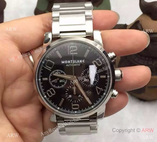 Swiss Grade Replica Montblanc Timewalker Chronograph Watch SS Black Dial