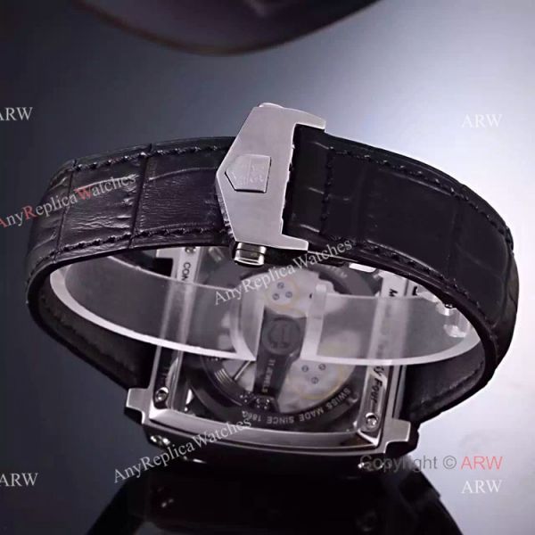 Tag Heuer Monaco Calibre 12 Replica Watch SS Black Red/Blue Line Dial