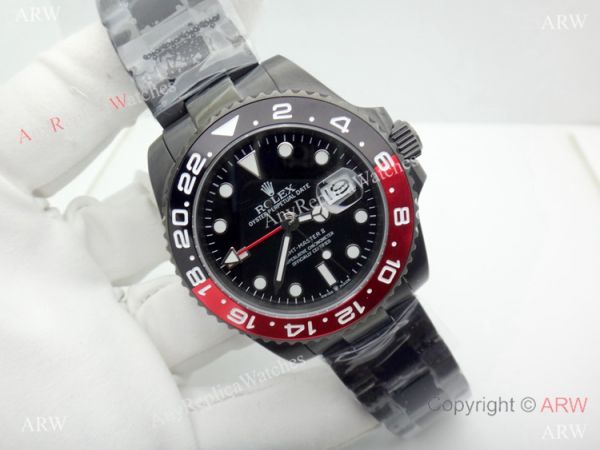 All Black Rolex Replica GMT-MASTER II Watch / Red Black Ceramic Bezel