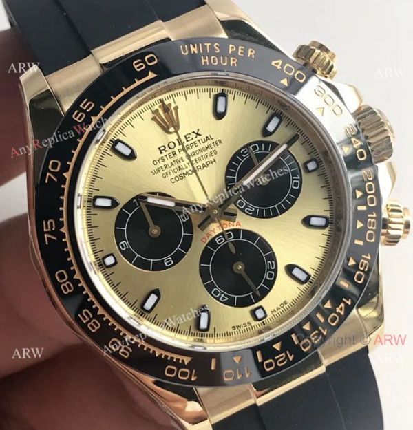 Copy Daytona Gold Case Black Rubber watch / AR Factory rolex watch