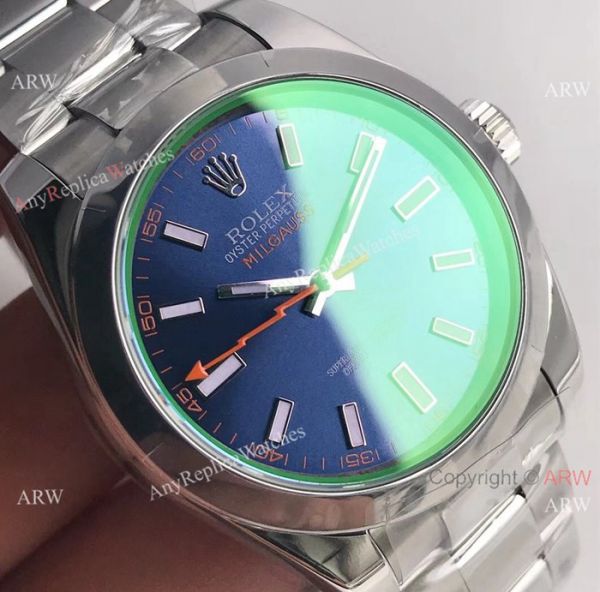 AR Replica Rolex Oyster Perpetual Milgauss SS Blue Dial watch SWISS 3131