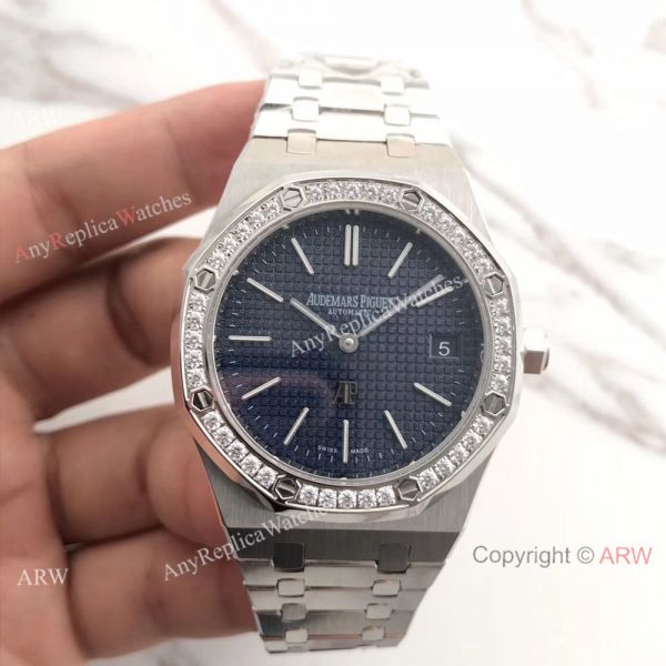 JH Audemars Piguet Extra Thin Royal Oak Watch Stainless Steel Diamond Bezel