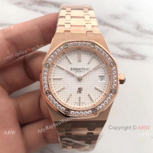 JH Copy Audemars Piguet Royal Oak Automatic Extra Thin Watch Rose Gold Diamond Bezel