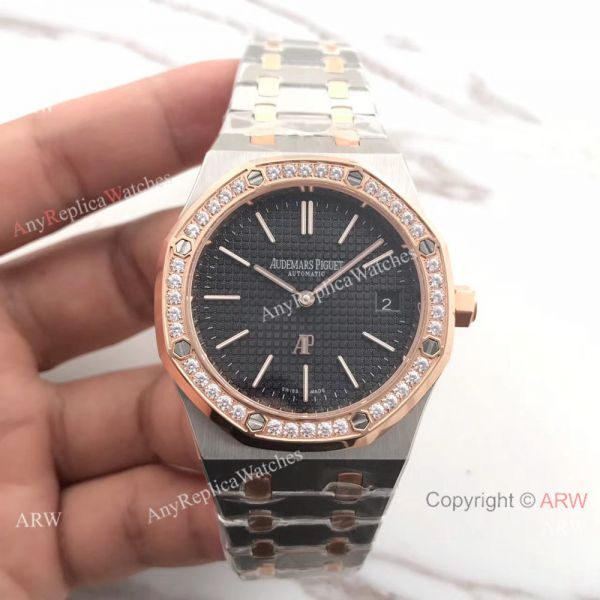 New Audemars Piguet Royal Oak Extra Thin 2-Tone Rose Gold White Watch 39mm