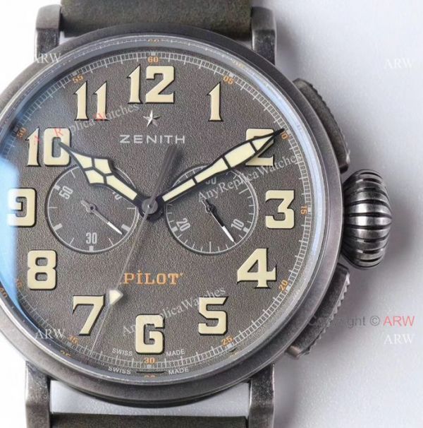 AAA Swiss Grade Replica Zenith Pilot Type 20 Extra Special Chronograph Dial Green Leather Band Watch
