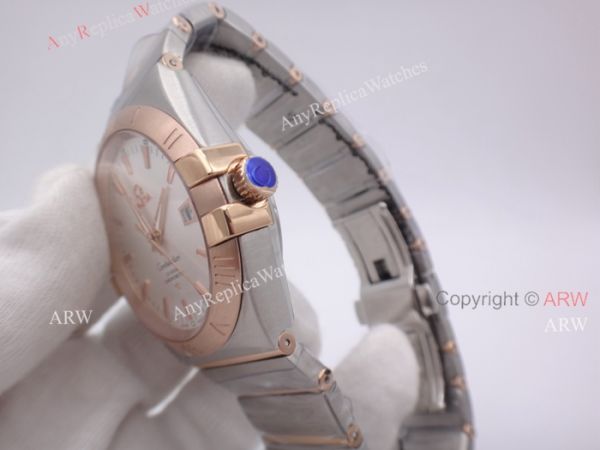Replica Omega Constellation Automatic Men Watch 2 Tone Rose Gold Band W White Dial