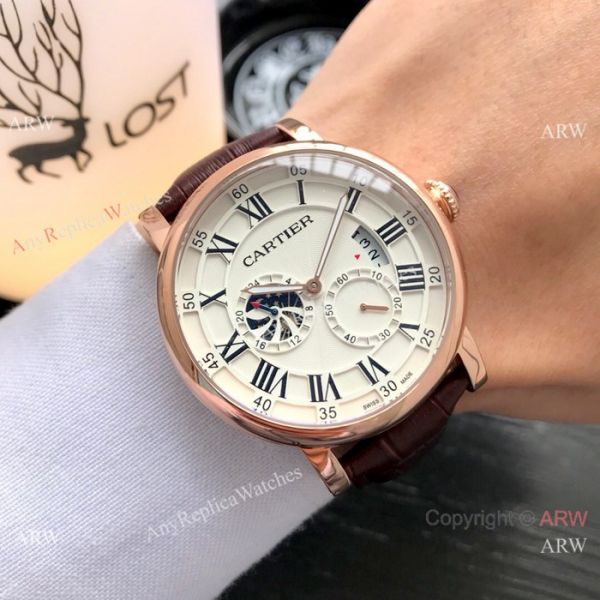 Copy Cartier Rotonde De Stainless Steel White Dial 42mm Watch