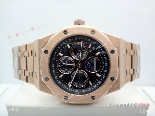 Fake Audemars Piguet Perpetual Calendar Rose Gold Black Watch Low Price