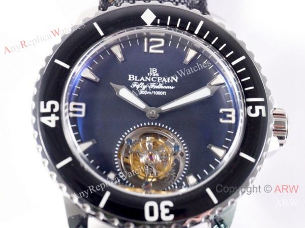 Swiss Replica Blancpain Fifty Fathoms Tourbillon Watch SS Black Dial
