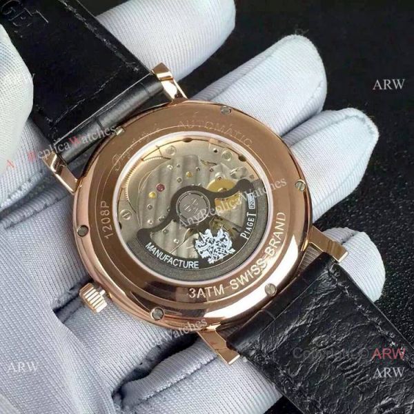 1 1 Swiss Replica Piaget Altiplano 9015 Rose Gold Black Dial Watch