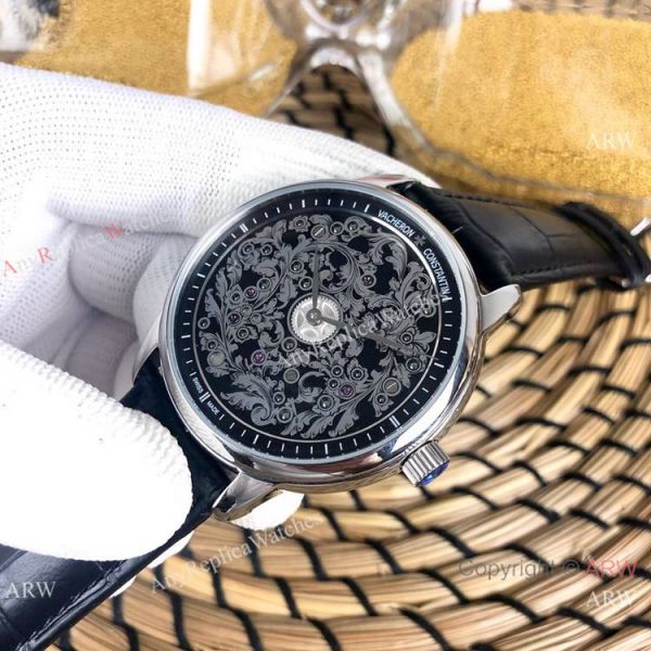 Replica Vacheron Constantin Geneve Flower Dial Blue Leather Strap
