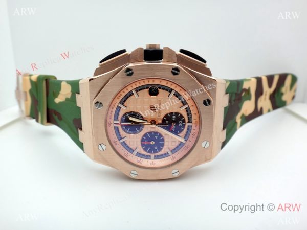 44mm Audemars Piguet Royal Oak Offshore Replica Watch Rose Gold Camouflage Strap